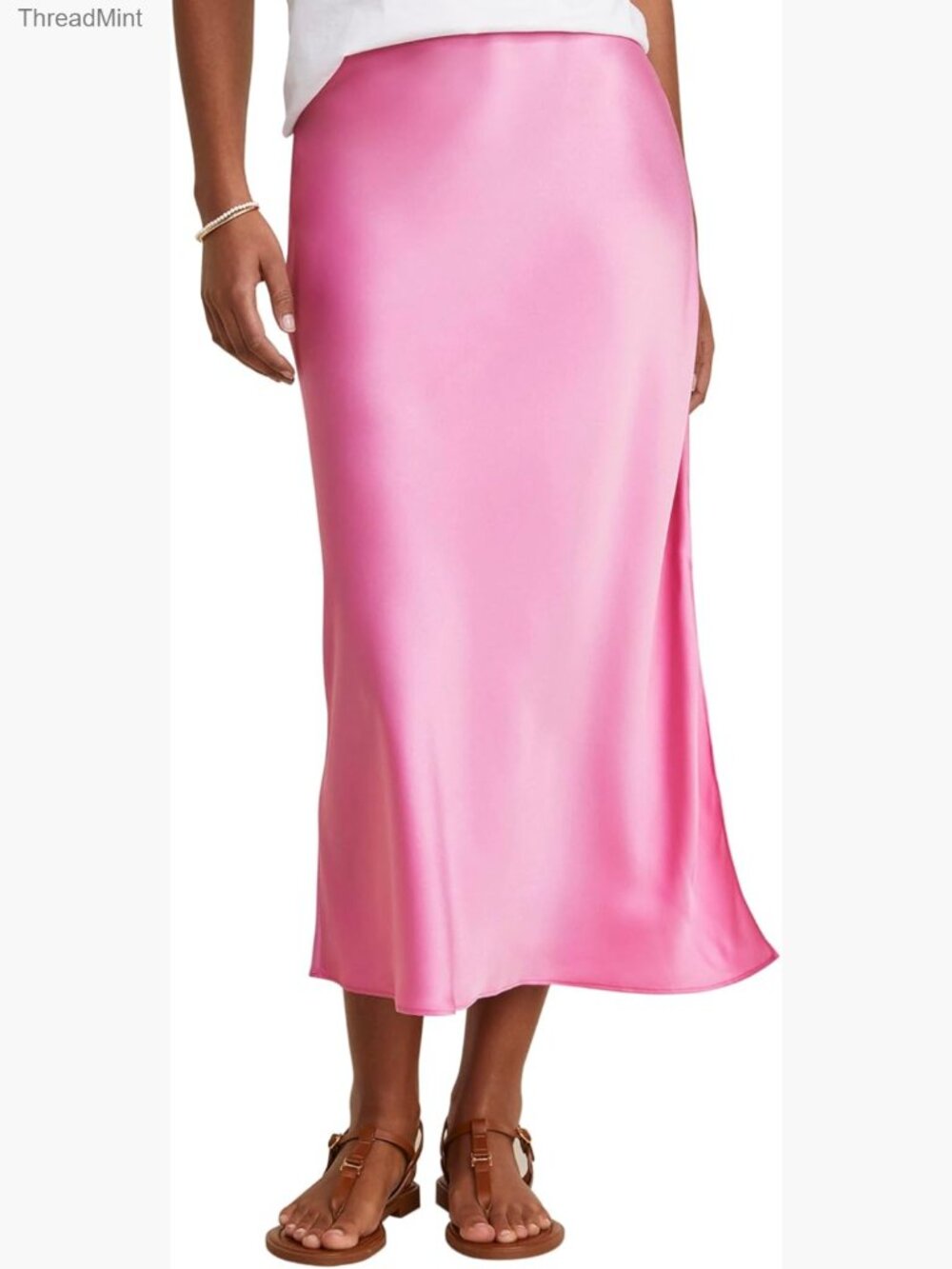 Satin Midi Slip Skirt, Pull-On Elastic Waist, Acetate Blend